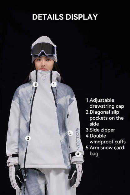 VECTOR Men and Women Splicing Skiing Skiing Top Waterproof Windproof Warm Durable Indoor and Outdoor Skiing Snowboard Jacket