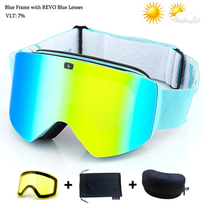 Ski Goggles with Magnetic Double Layer Yellow Lens Skiing Anti-fog UV400 Snowboard Goggles Men Women Ski Glasses Eyewear Set