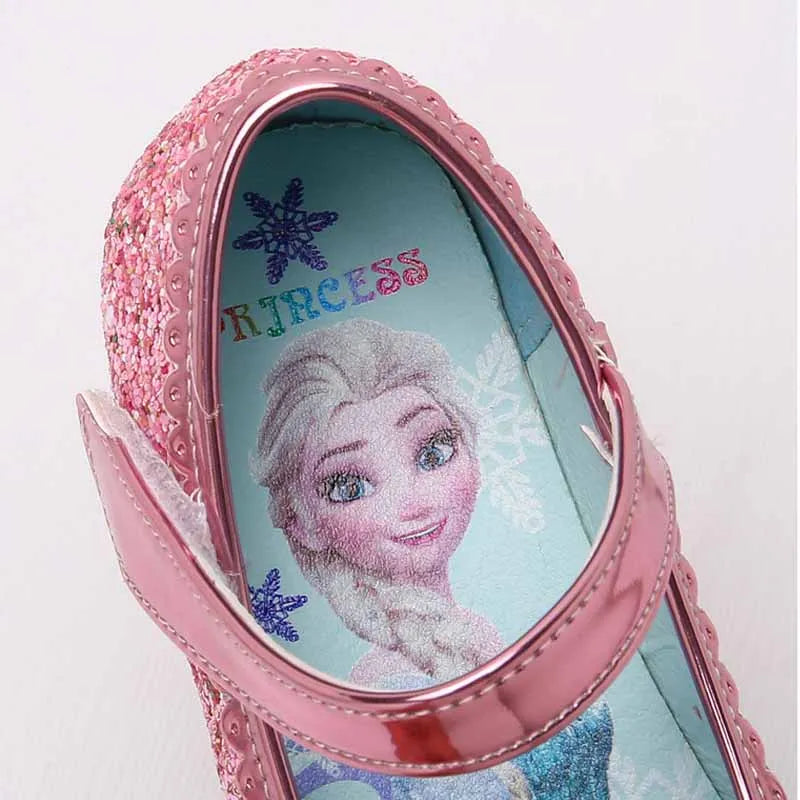 Disney Elsa Frozen Girls Princess Shoes Spring and Autumn Flat Paillette Shoes Children's Soft Sole Baby Casual Shoe Party Shoes