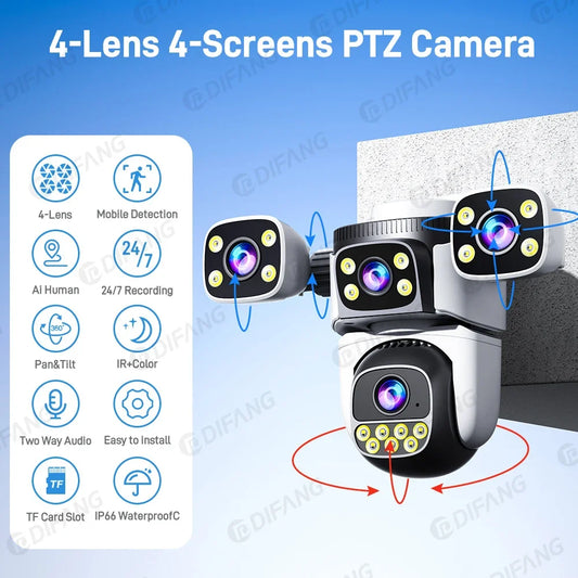DIFANG 20MP 4 Screens WiFi Camera Outdoor Quad Lens Security Camera Waterproof  IP Camera 10K Four Screens Video Surveillance