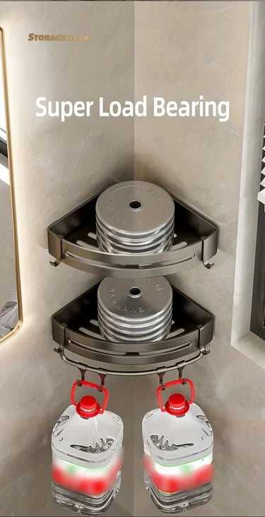 1pc Non-Drill Aluminum Bathroom Storage Rack - Wall-Mounted Corner Shelf for Shampoo, Makeup, and Accessories