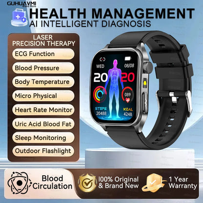 2025 New Mcro Phsical Examination 650nm Laser Therapy ECG Urci Acid Blood Fat Smart Watch Men Blood Pressure Heart Rate Bracelet