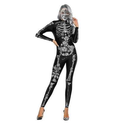 Women's Halloween Horror Role Bloodstained Jumpsuit Scary Cosplay Costume Bodysuit Uniform for Party