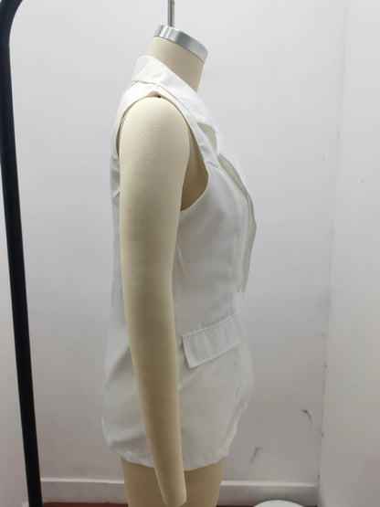 2023 Autumn New Style Sleeveless Solid Color Suit Collar Loose Cardigan Women's Wear