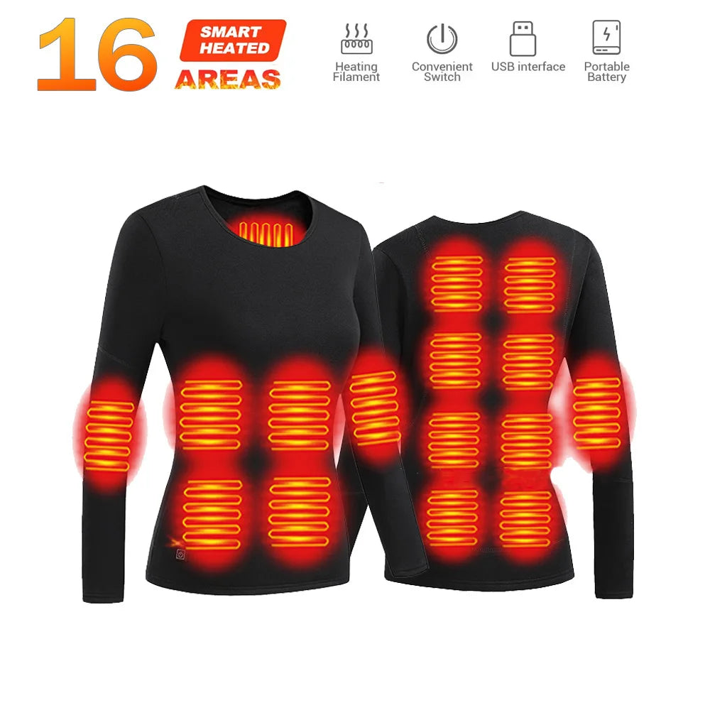 Winter Heated Thermal Underwear Men Heating Jacket Skiwear Heated Jacket Fleece Warm Top Pants USB Electric Heating Clothing