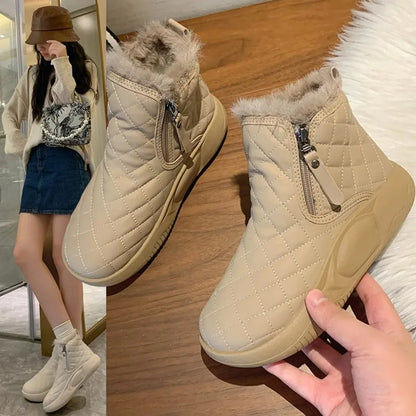 Winter High Top Plush Thick Soled Ankle Boots Outdoor Casual Women Cotton Shoes Side Chain Warm Comfortable Snow Boots for Women