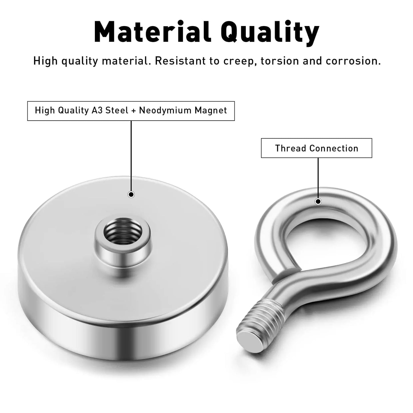 Neodymium Fishing Magnets, Rare Earth Magnet with Countersunk Hole Eyebolt Diameter for Retrieving in River and Magnetic Fishing