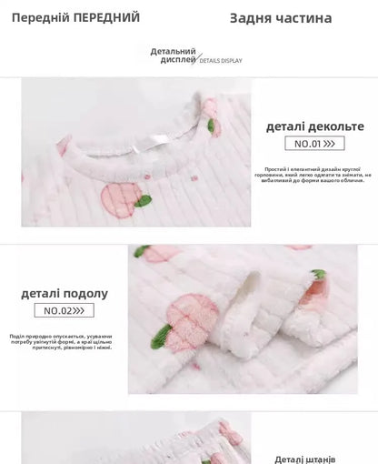 Adorable Sweet Coral Fce Thiened Autumn Winter Spwear Women's Casual Home Clothes Set Long Pants Comfortable Leisure ...