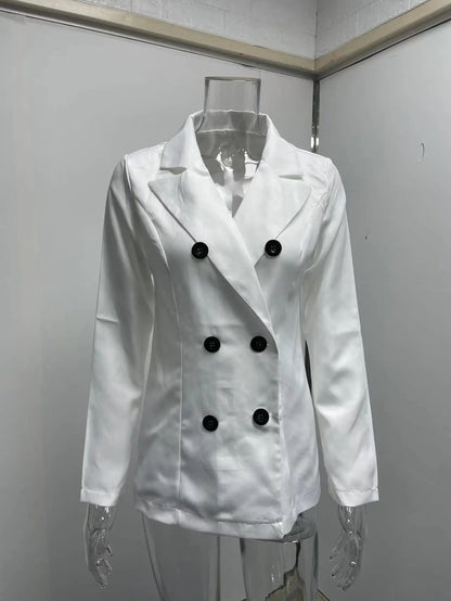 Women's spring style European and American long sleeved double row button suit women's jacket cardigan