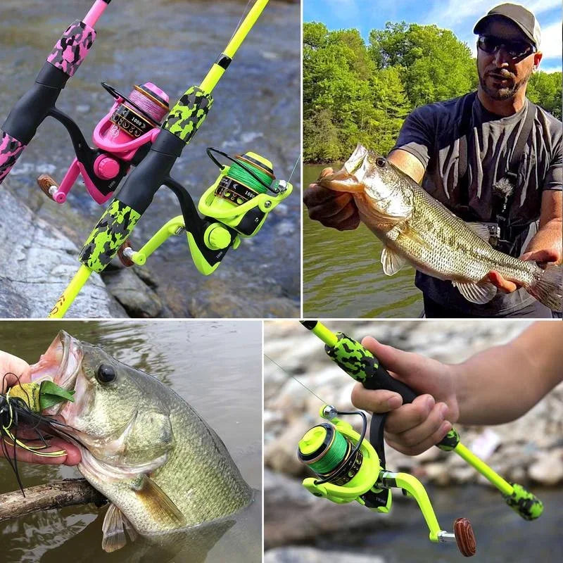 Sougayilang Portable 5 Section Red/yellow Fishing Rod Combo 170cm Fishing Rod and  1000 2000 3000 Spinning Reel Set