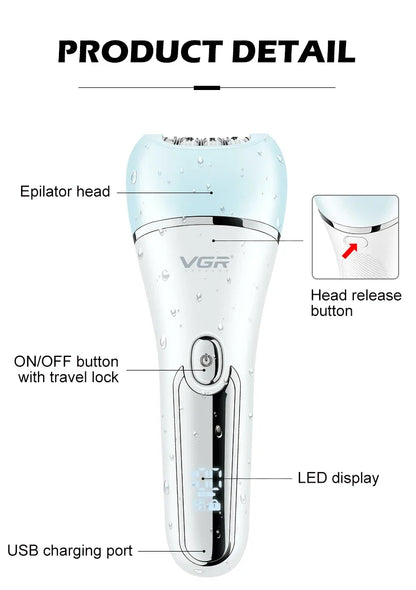 VGR Women Epilator Electric Lady Shaver Hair Remover Bikini Facial Underarms Hair Removal Tool Leg Body Epilator for Women V-733