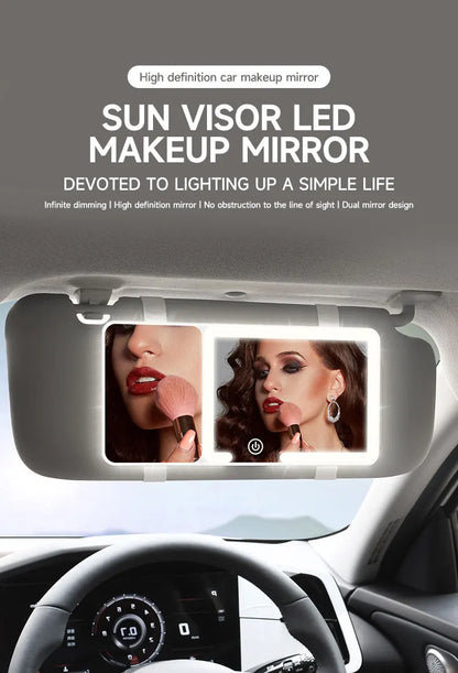 Car Sun Visor Makeup Mirror LED Touch Screen Adjustable Brightness Auto Interior Makeup HD Mirror with Magnifying Glass