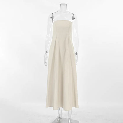Minimalist Cotton Linen Design Strapless Dress Summer Women's Personal Street Elastic Backless Pocket Vacation Beach Dress