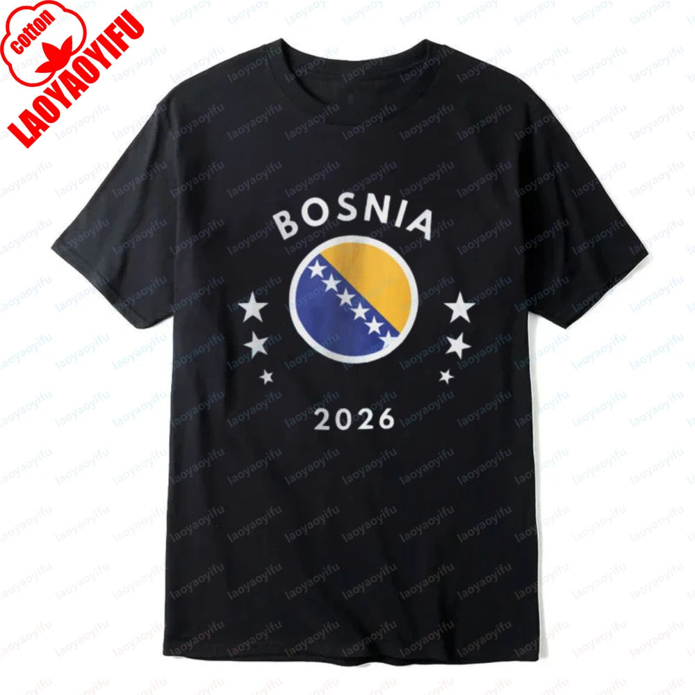 Bosnia 2026 Tee Bosnia Flag Football Soccer High Quality Cotton Shirt Vintage Classic Summer Breathable Clothes for Women Men