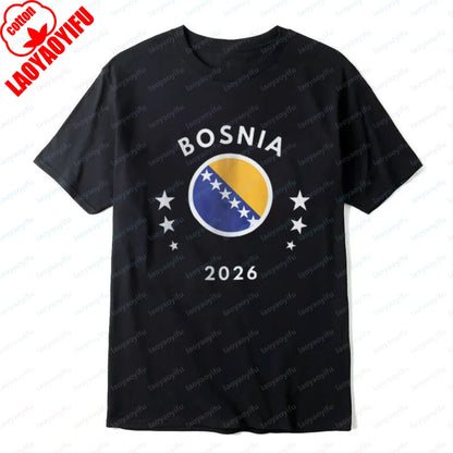 Bosnia 2026 Tee Bosnia Flag Football Soccer High Quality Cotton Shirt Vintage Classic Summer Breathable Clothes for Women Men