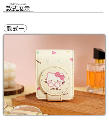 Hello Kitty Fashion Portable Makeup Mirror with Cosmetic Bag Lightweight Travel Touch-up Kit Protective Case Storage Best Gift