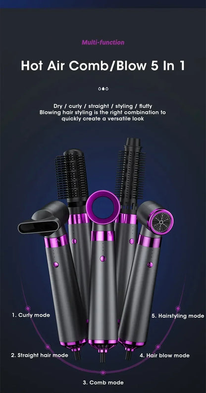 2025 Electric Hair Dryer 5in1 Multifunctional Hair Straightener Negative Ion Hair Care Curler Blow Dryer Styling Set Strong Wind