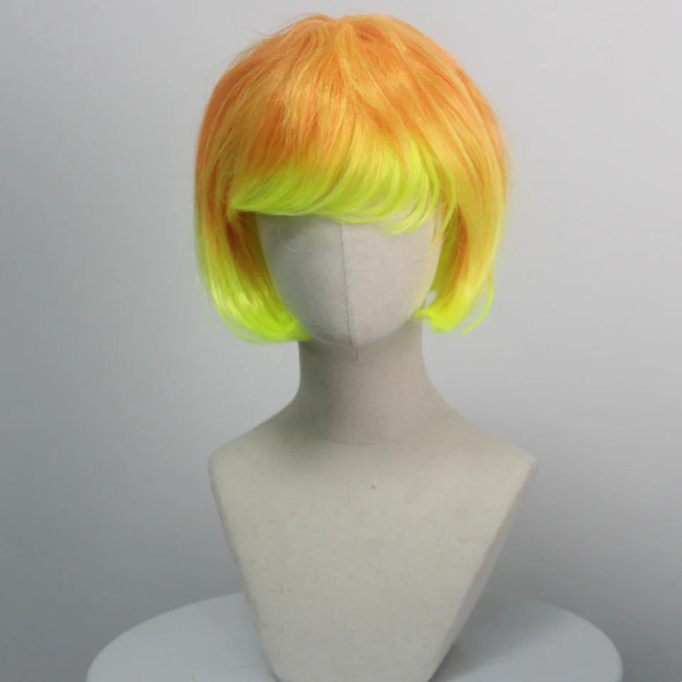 Colorful Gradient Wave Head Synthetic Wig for Women Anime Party Cosplay Birthday Party Wig with Bangs