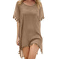 2023 Chiffon Tassels Beach Wear Women Swimsuit Cover Up Swimwear Bathing Suits Summer Mini Dress Loose Solid Pareo Cover Ups