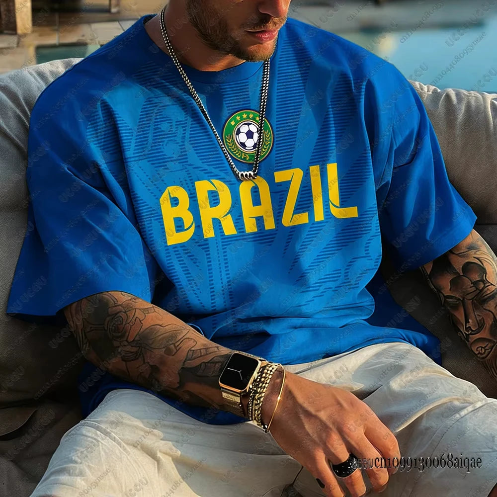 2026 New Classic God Brazil Football Jersey For Men T-shirt Summer Sports Quick Dry O-neck Tees Casual Streetwear Oversized Tops