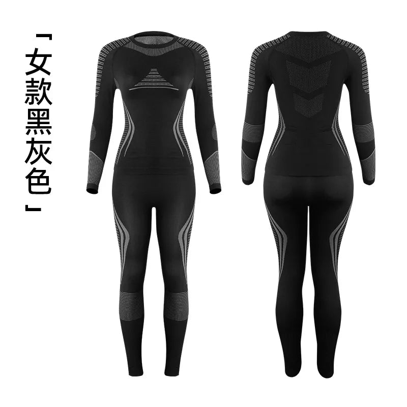 Men Women Ski Thermal Underwear Sets Quick Dry Functional Compression Tracksuit Tight Snowboarding Tops and Pants Adult