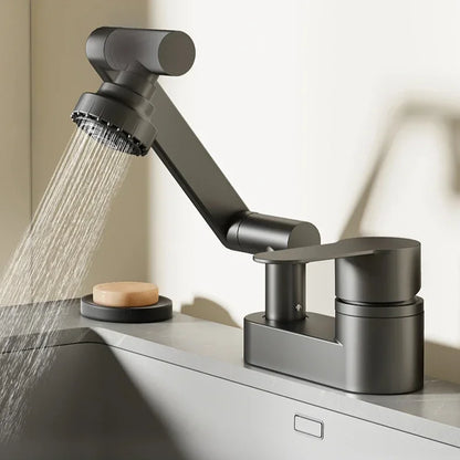 Double Hole Basin Faucets Bathroom Cold and Hot Mixing Tap 2 Modes Nozzle Faucet Sink Basin 360° Rotation Mixing Valve