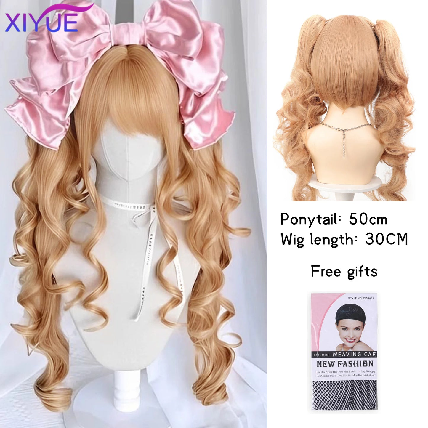 Synthetic Princess Cut Double ponytail Lolita Wig with Bangs Girl Ombre Blonde brown Cosplay Halloween Harajuku wig