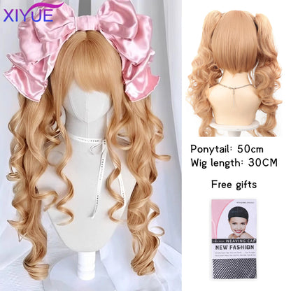 Synthetic Princess Cut Double ponytail Lolita Wig with Bangs Girl Ombre Blonde brown Cosplay Halloween Harajuku wig