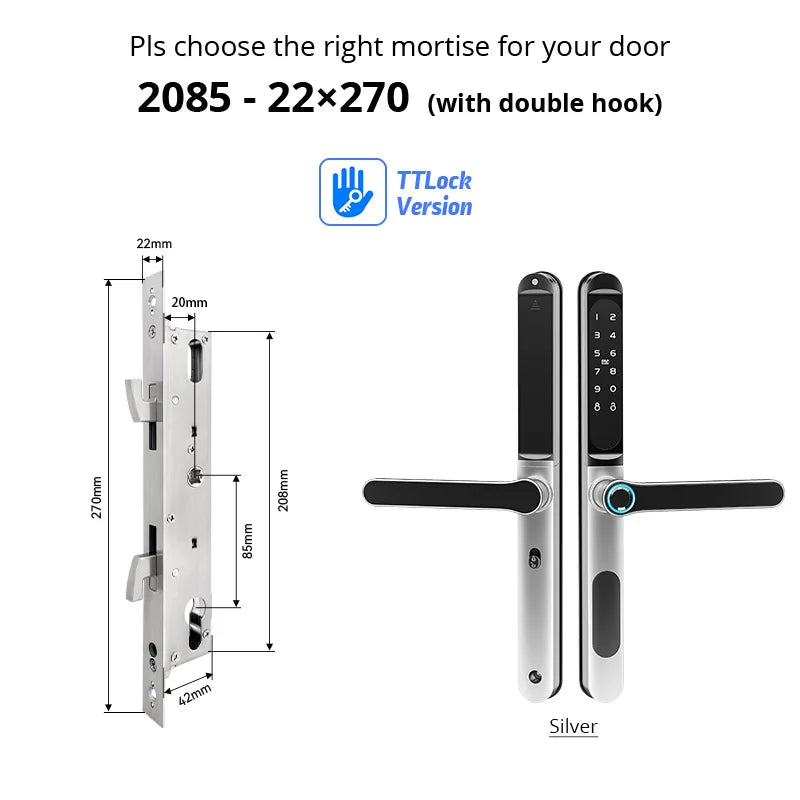 Waterproof TTLock Outdoor Gate Fingerprint Bluetooth APP RFID Code Keyless Electronic Smart Door Lock for Glass Aluminum Sliding