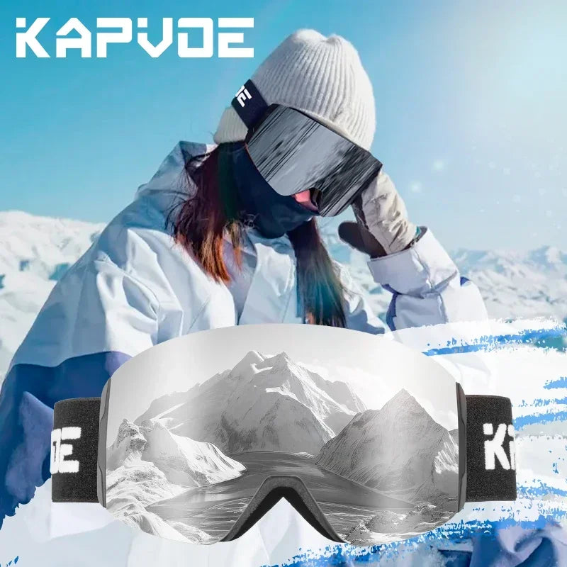 Kapvoe Photochromic Ski Goggles Magnetic Anti-Fog Lenses UV400 Protection Men Women Ski Goggles Winter Sports Eyewear