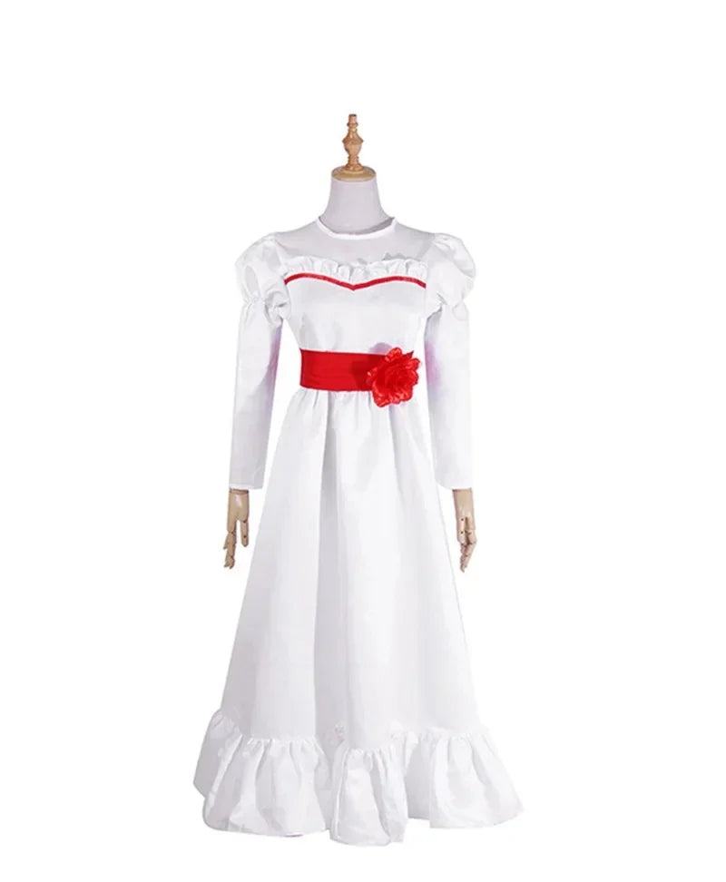 Movie Annabel Cosplay Costume For Women Kids Adult Halloween Costumes And Wig Horror Scary Fancy White Dress Outfits MN13