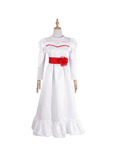 Movie Annabel Cosplay Costume For Women Kids Adult Halloween Costumes And Wig Horror Scary Fancy White Dress Outfits MN13