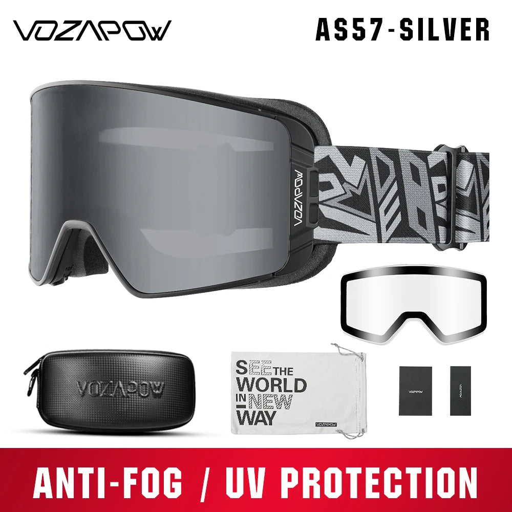 Vozapow Ski Goggles Magnetic Double Layer Anti Fog Professional Skiing Mask Men Women Super View Snowboard UV400 Snow Sunglasses