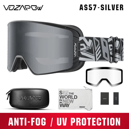 Vozapow Ski Goggles Magnetic Double Layer Anti Fog Professional Skiing Mask Men Women Super View Snowboard UV400 Snow Sunglasses