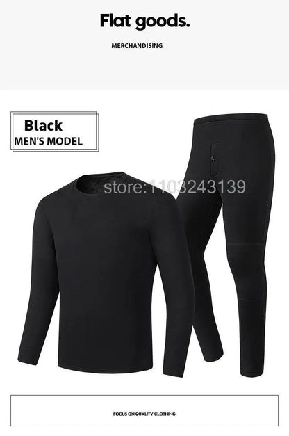 Winter Heated Thermal Underwear Men Heating Jacket Skiwear Heated Jacket Fleece Warm Top Pants USB Electric Heating Clothing