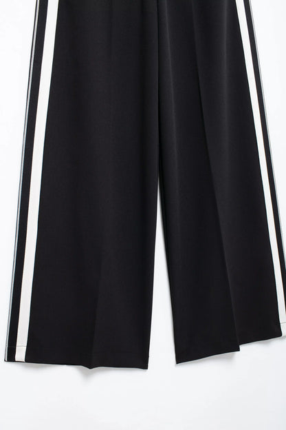 TRAFZA 2024 New Women Casual Black Trousers Suits Sports Short Jacket + Female Vinatge Black White Patchwork Baggy Pants Street