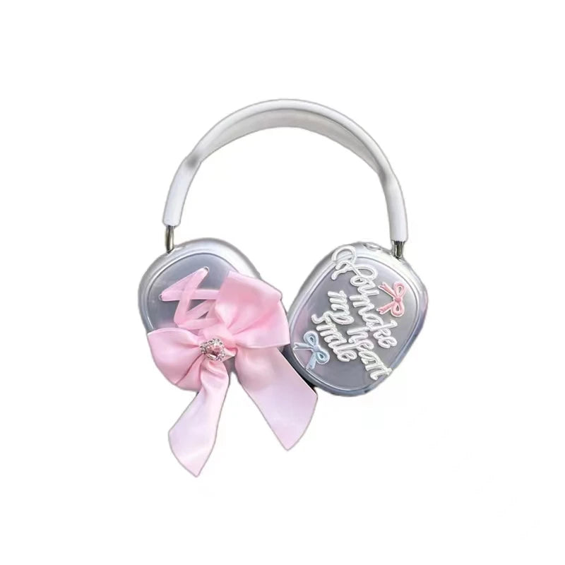 Cute Girl Pink Silk Bow Soft Headphone Earphone Case Cover Protector For Apple Airpods Max