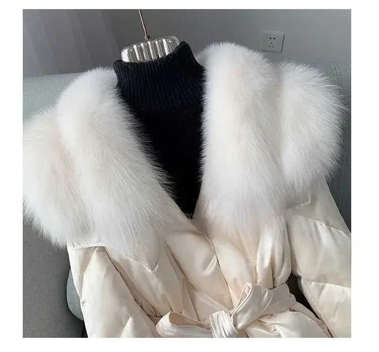 New Women High-end Down Jacket Imported copy Fox Fur Shawl Collar Down Coat Long Young Fashion Warm Slim-fit Fashion Jacket