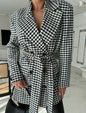 Women's Blazer Autumn Fashion Houndstooth Double-Breasted Lace-Up Elegant Temperament Notch Collar Long Sleeved Blazer