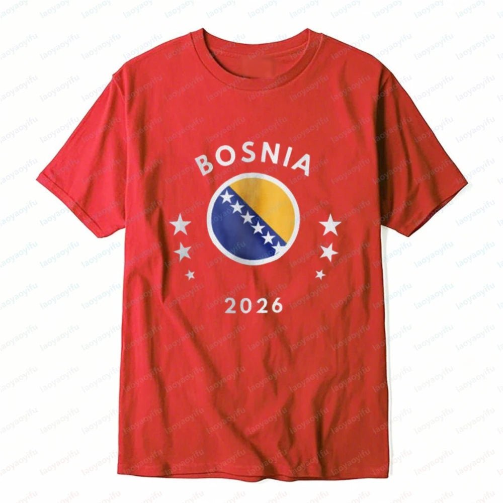 Bosnia 2026 Tee Bosnia Flag Football Soccer High Quality Cotton Shirt Vintage Classic Summer Breathable Clothes for Women Men