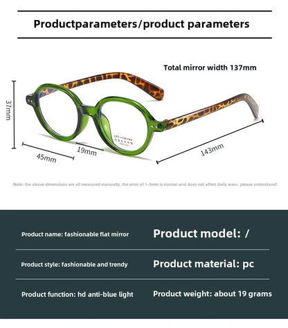 Retro Small Frame Presbyopia Glasses Oval Frame Green Tortoiseshell Reading Glasses Blue Light Blocking Eye Protection Eyewear