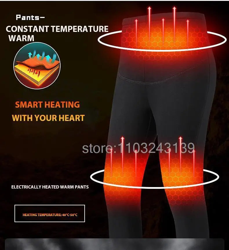 Winter Heated Thermal Underwear Men Heating Jacket Skiwear Heated Jacket Fleece Warm Top Pants USB Electric Heating Clothing