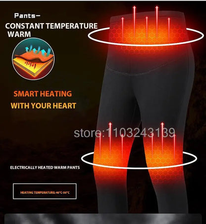 Winter Heated Thermal Underwear Men Heating Jacket Skiwear Heated Jacket Fleece Warm Top Pants USB Electric Heating Clothing