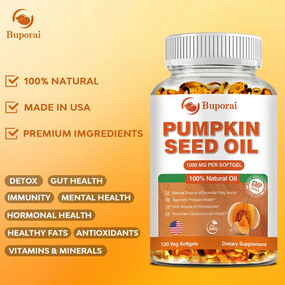 Pumpkin Seed Oil Capsules - Supports Prostate, Urinary Tract, Bladder Health, and Promotes Hair Growth