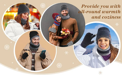 Winter Men Women Thick Beanie Hat Knitted Hat Winter Cap Beanie Female Wool Neck Scarf Cap Balaclava Mask Bonnet Hats Set
