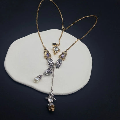 HUANZHI Retro Skeleton Hands Zircon Drop Earrings for Woman Hip-hop Golden Crown Skeleton Dangle Earrings Jewelry Wholesale Gift