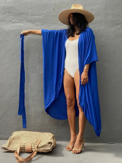 New Boho Beach Kimono Swimwear Women Cotton Holiday Summer Women's Tunic Beachwear Outfits Solid Oversize Cover-Ups