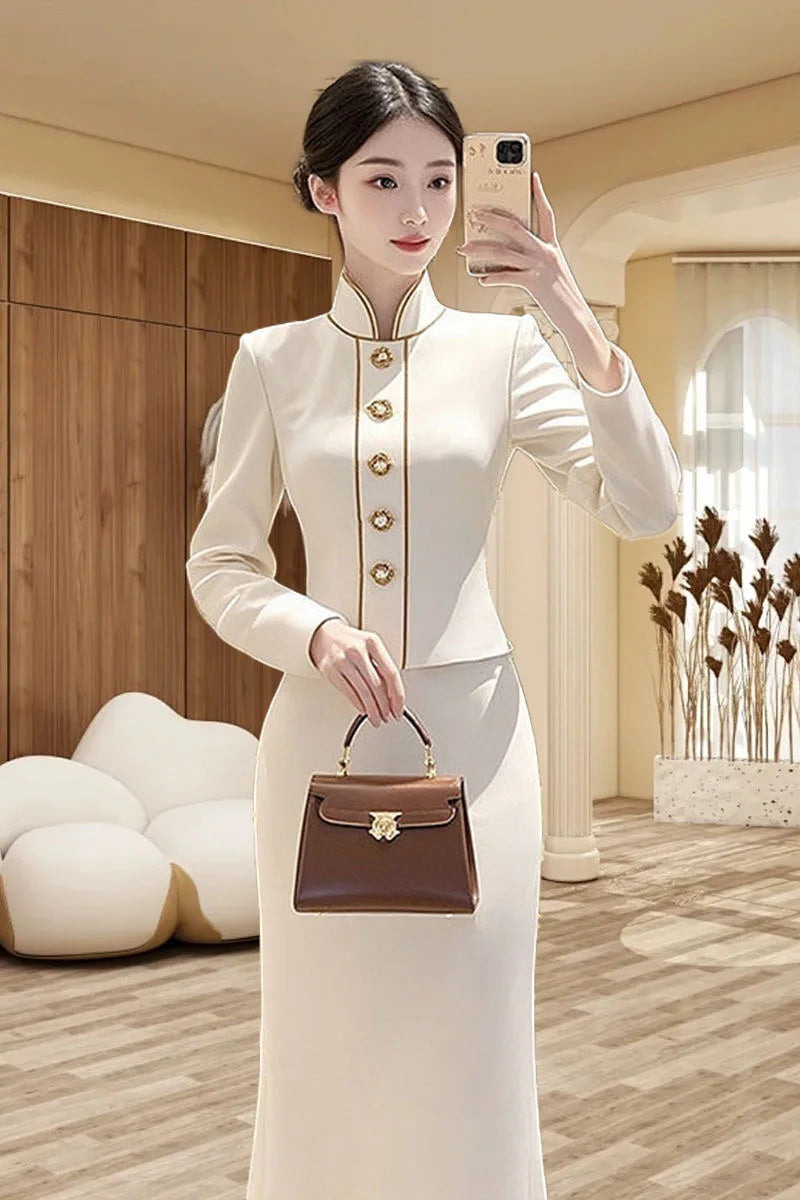 High Quality 2025 Fashion Party Women's Two Pieces Set French Luxury Jacquard Patchwork Tops+High Waist Midi Skirt Women's Suit