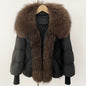 OFTBUY 2025 New Winter Large Real Raccoon Fur Puffer Coat Women Oversized Feather Down Parka Knit Sleeve White Duck Down Jacket