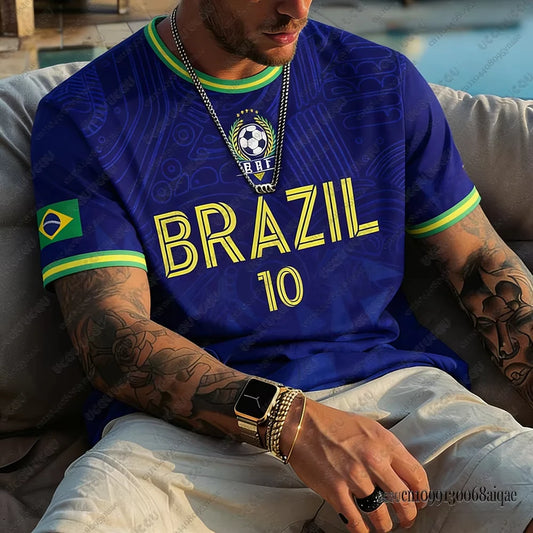 2026 New Classic God Brazil Football Jersey For Men T-shirt Summer Sports Quick Dry O-neck Tees Casual Streetwear Oversized Tops